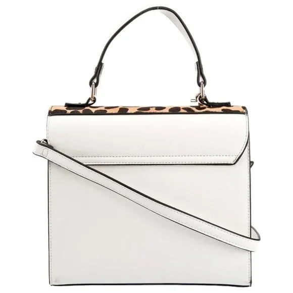 Dune London White Saffiano Leather Leopard Print Calf Hair Fur Trimmed Hand Bag - Picture 4 of 15